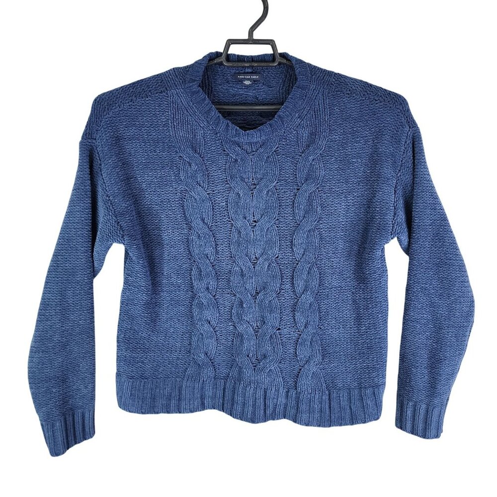 Mens Pullover American Eagle Blue Cable Knit Sweater Long Sleeve Size M